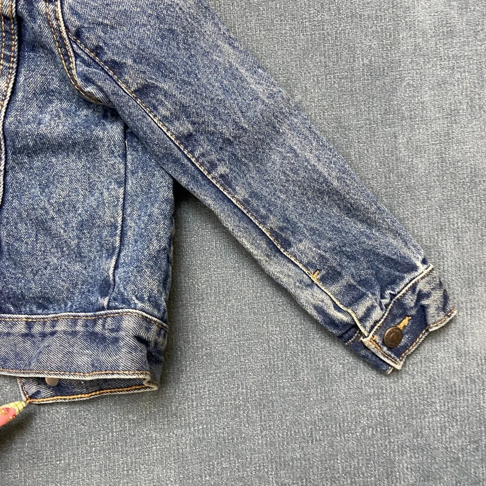 Levi's Trucker Jacket Girls 4XS Blue Denim Chest Pockets Button Front Collared